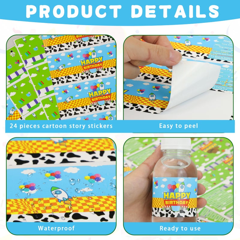 CHENRINDECO 24 Pcs Cartoon Story Water Bottle Labels Toy Inspired Party Birthday Decorations for Toy Themed Birthday Party Supplies - Image 3