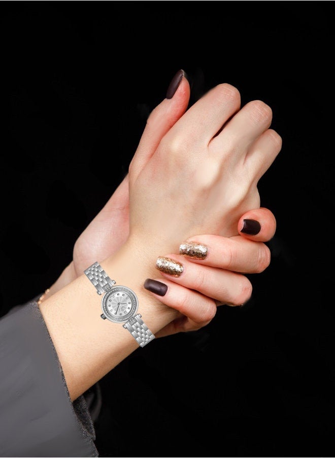 مارتيني ساعة مارتيني الأنيقة للنساء بتصميم عصري مينا فضية وسوار من الفولاذ المقاوم للصدأ مقاومة للماء مثالية للإطلالات الكاجوال والرسمية - Image 2