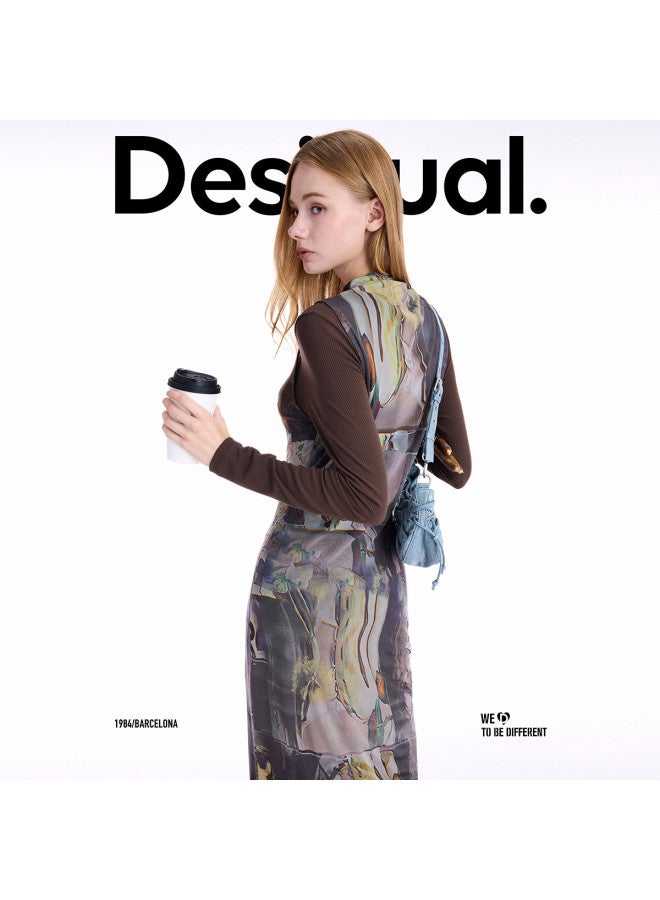 DESIGUAL 25 Autumn/Winter New Hand-Collage Print Two-Piece Set Semi-High Neck Dress - Image 4