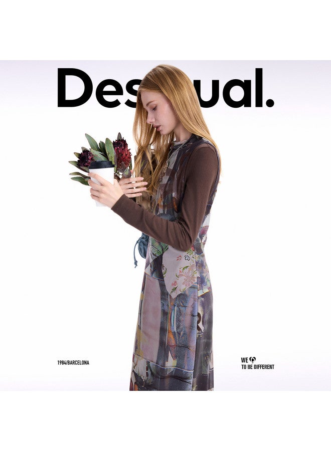 DESIGUAL 25 Autumn/Winter New Hand-Collage Print Two-Piece Set Semi-High Neck Dress - Image 3