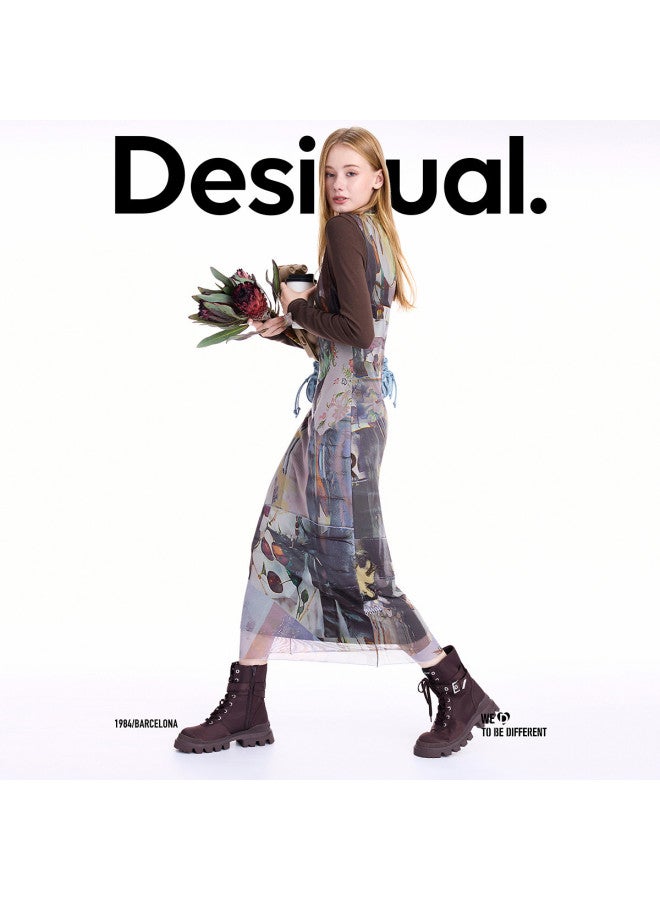 DESIGUAL 25 Autumn/Winter New Hand-Collage Print Two-Piece Set Semi-High Neck Dress - Image 2
