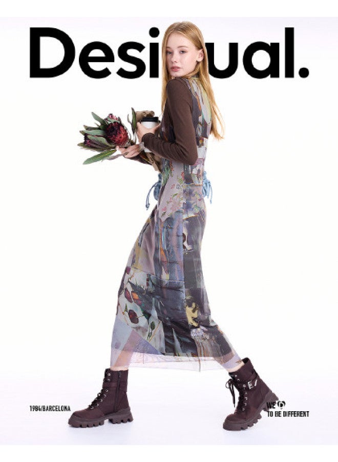 DESIGUAL 25 Autumn/Winter New Hand-Collage Print Two-Piece Set Semi-High Neck Dress - Image 1