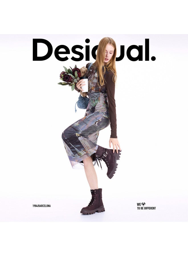 DESIGUAL 25 Autumn/Winter New Hand-Collage Print Two-Piece Set Semi-High Neck Dress - Image 5