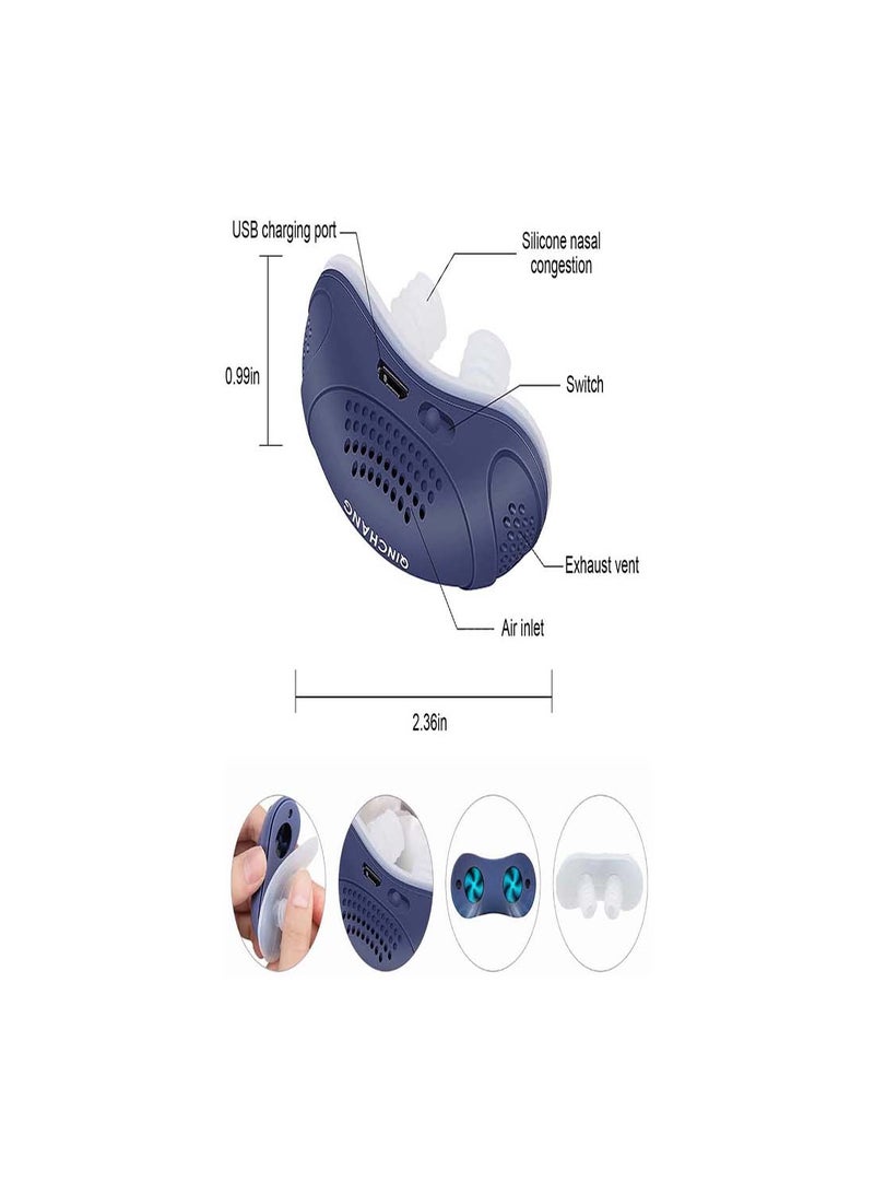 SYOSI Anti Snoring Devices, Electric Automatic Snore Stopper Soft Double Eddy Improve Sleep Quality Mini USB Prevent Snoring Device, Fresh Air Comfortable Sleep Breathing for Women Men (Blue) - Image 3