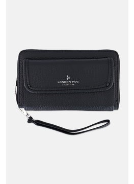 London Fog Women Pebble Long Zip Around And Front Flat Wrislet Wallet, Black  - Image 1
