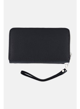 London Fog Women Pebble Long Zip Around And Front Flat Wrislet Wallet, Black  - Image 2