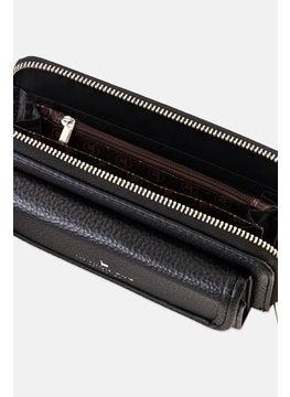 London Fog Women Pebble Long Zip Around And Front Flat Wrislet Wallet, Black  - Image 3