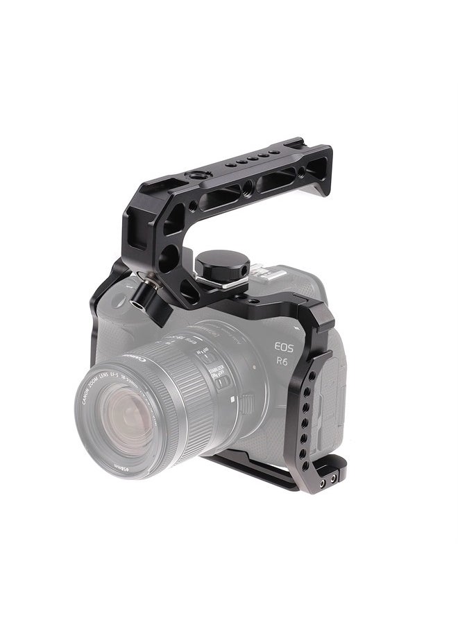 Hersmay - R5 R6 Cage with Top Handle,Aluminium Alloy Camera Cage for Canon EOS R5 R6 Mirrorless Cameras, Vlogging Video Shooting Filmmaking Rig Stabilizer with 1/4" Mounting and 3/8" Arri Locating Hole - Image 1