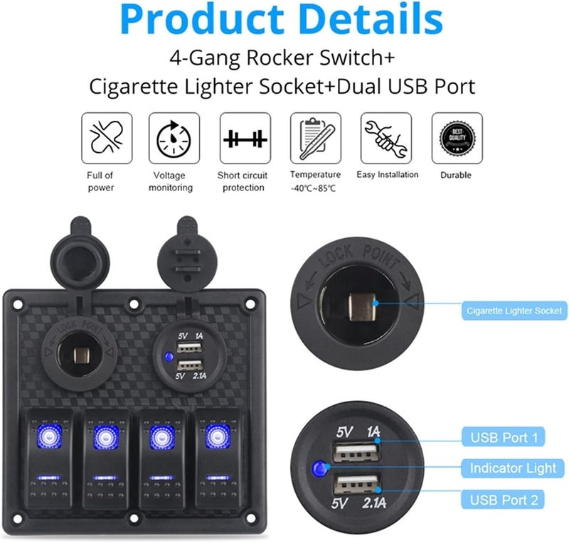 QASULER Herorider Boat Rocker Switch Panel with Dual USB Charger - Image 4