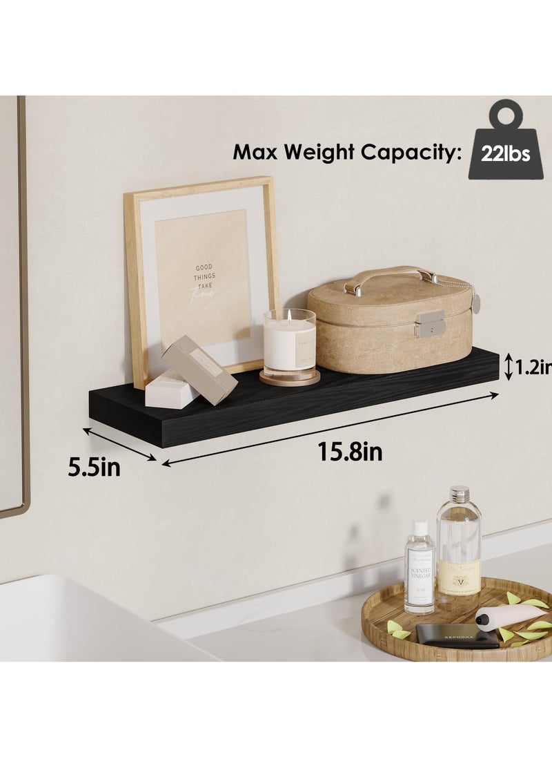 ELFSA - 40CM Floating Shelves, Rustic Wood Finish Wall Shelves Set of 4, Shelves for Wall Decor, with Invisible Brackets for Bathroom, Living Room,Bedroom and Kitchen(Black) - Image 1