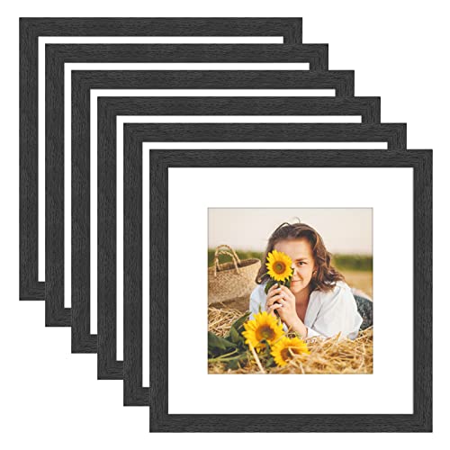 VMUZEDER 12x12 Picture Frame Rustic Black Wood Set of 6Display Square Pictures 8x8 with Mat or 12x12 Without MatMulti Photo Frames Collage for Wall  Gallery Wall Frame Set