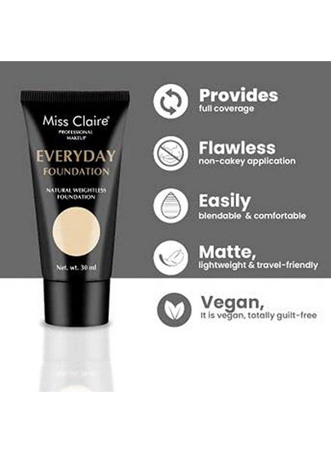 Miss Claire Professional Makeup Everyday Foundation Natural Weightless Foundation 30Ml Cream (Mt03 Caramel)  - Image 5