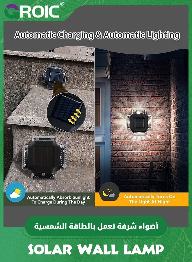 GROIC 4 Pcs Solar Wall Lamp, Solar Porch Lights Outdoor Wall Lights, Solar Powered Garden Lamp, Waterproof Solar Powered Pathway Lights for Entrance, Garage, Driveway, Garden, Hallway, Patio  - Image 2