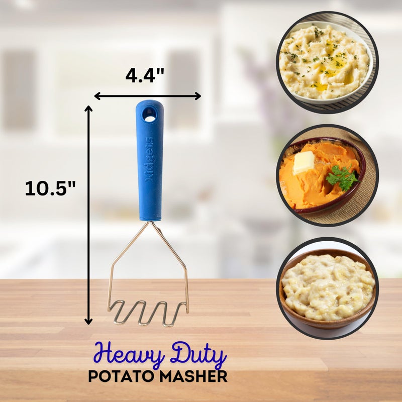 Xidgets 2pc Box Set - Stainless Steel Meat Masher & Large Potato Masher with Soft Grip Handle â€“ Heavy Duty Handle & Mashing Head for Ground Beef, Meat, and More â€“ Dishwasher Safe (Lagoon Blue/Lagoon Blue) - Image 3
