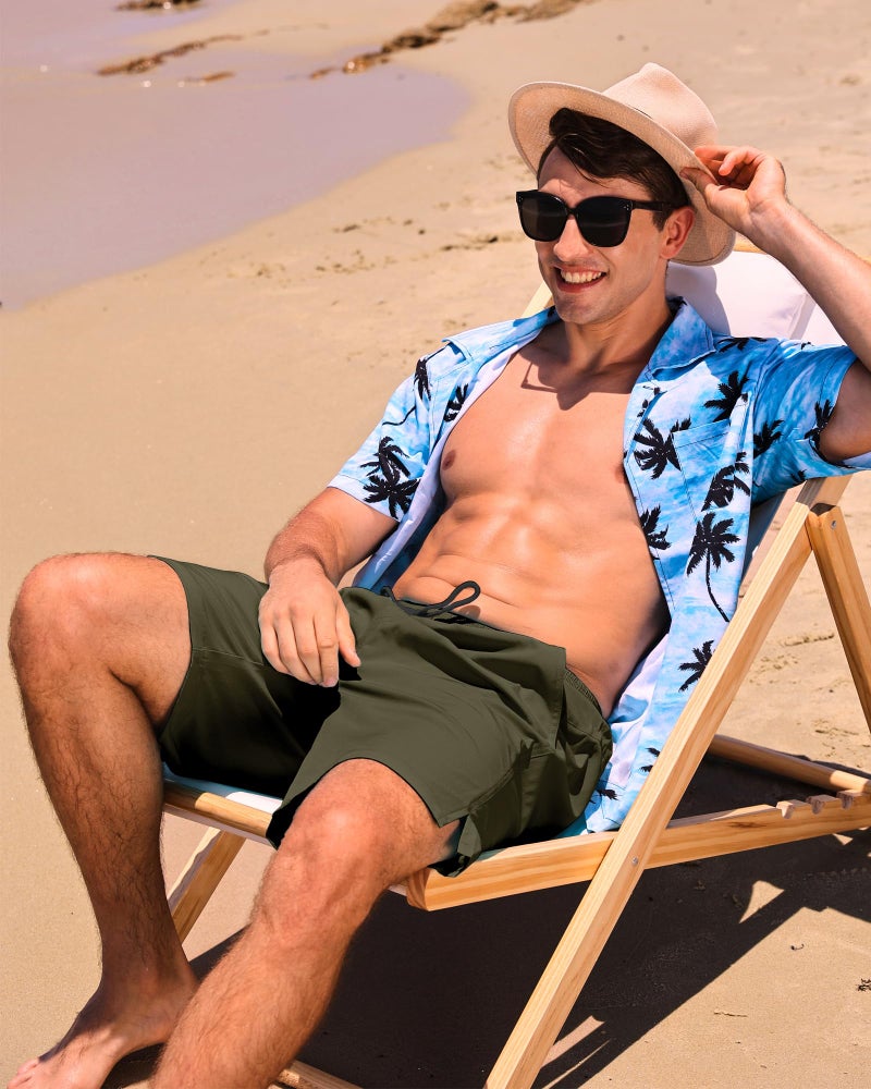difficort Mens Swim Trunks Quick Dry Bathing Suit 9 inch Inseam Board Shorts with Compression Liner and Zipper Pocket,Army Green,Large - Image 2