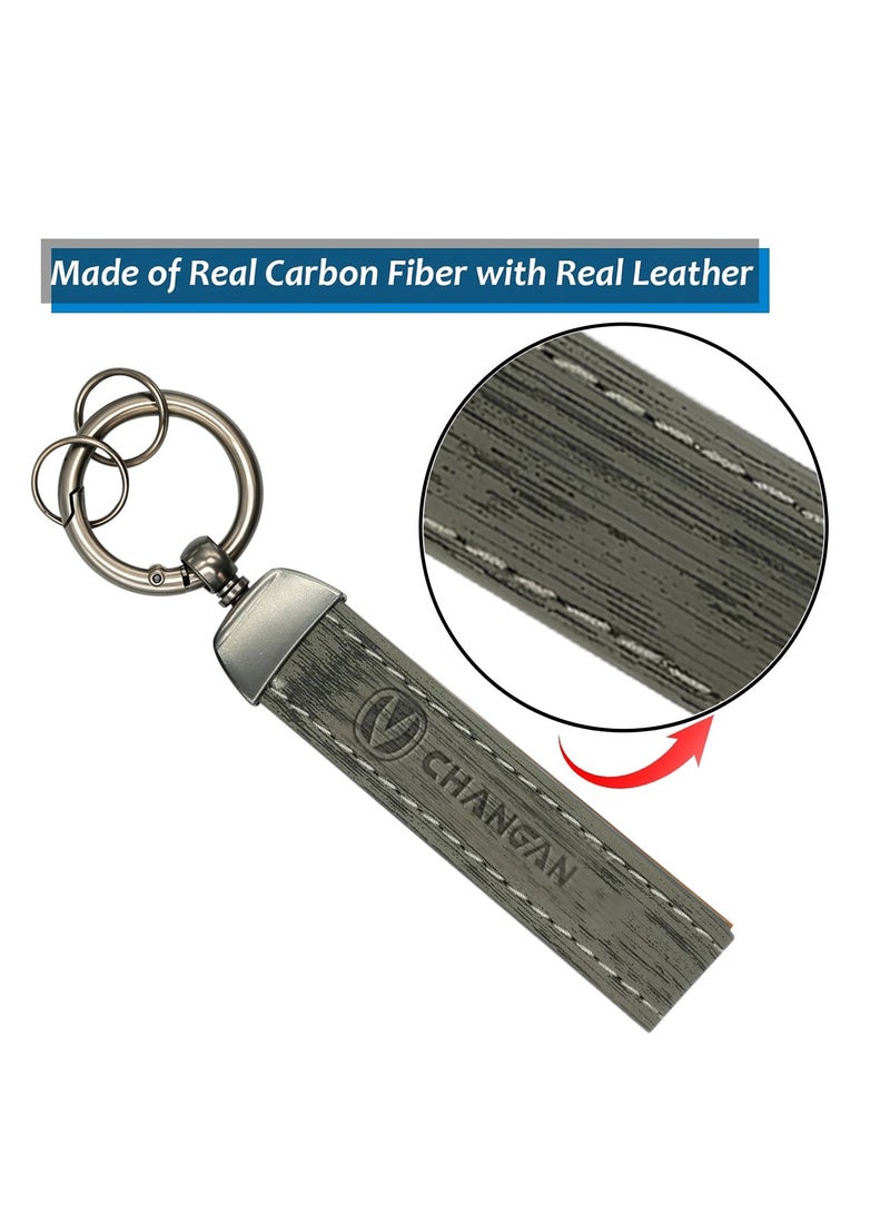 تشانجان سلسلة مفاتيح سيارة من ألياف الكربون بتصميم بسيط مع مشبك دوار 360 درجة وحلقة معدنية - Image 2