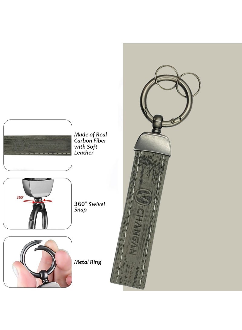 تشانجان سلسلة مفاتيح سيارة من ألياف الكربون بتصميم بسيط مع مشبك دوار 360 درجة وحلقة معدنية - Image 4