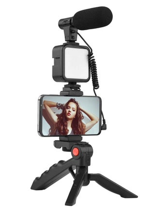Vlogging Kit for Video Making With Mic Mini Tripod Stand LED Light and Phone Holder Clip - pzsku/Z8F0C7FF25858AB02D95AZ/45/_/1699954577/1ec902f6-ddd7-41dc-a4be-25bf9419cd7d