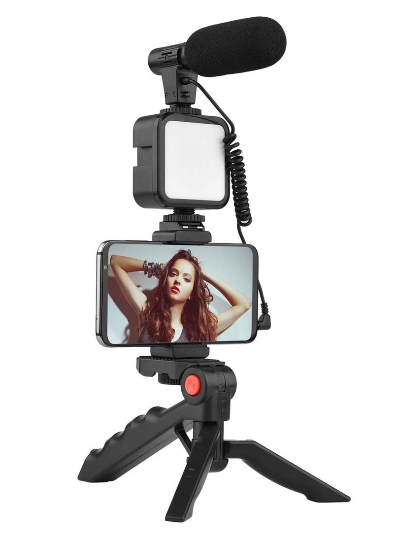 Generic Vlogging Kit for Video Making With Mic Mini Tripod Stand LED Light and Phone Holder Clip  - Image 1