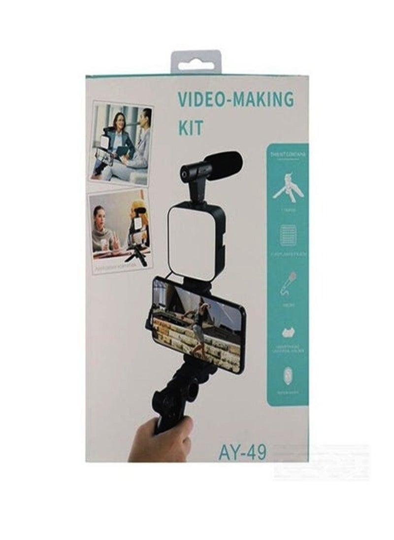 Vlogging Kit for Video Making With Mic Mini Tripod Stand LED Light and Phone Holder Clip