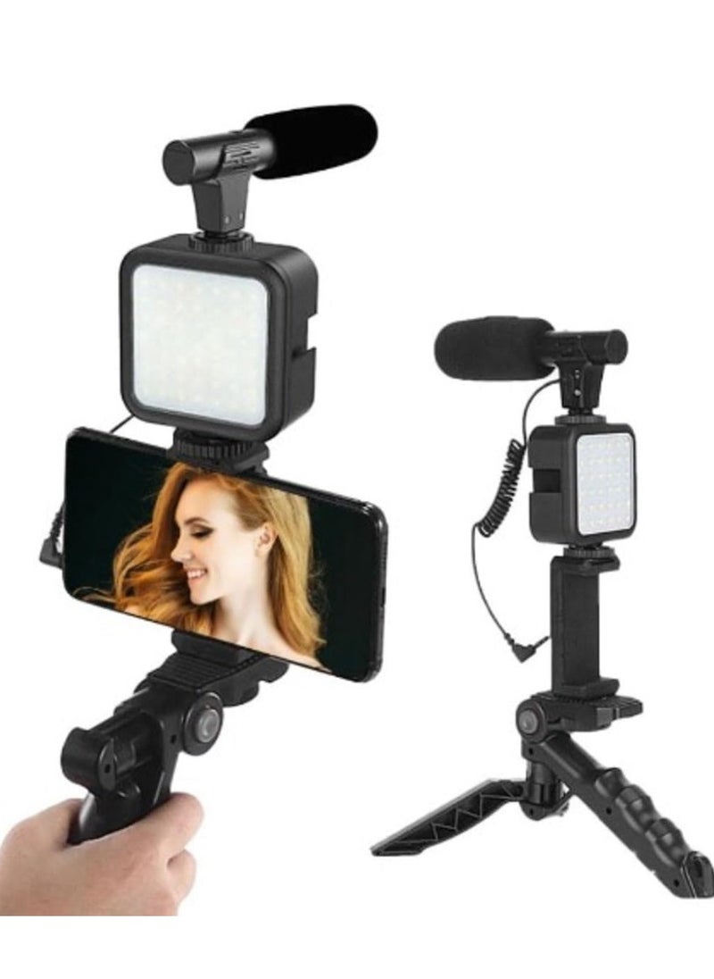 Generic Vlogging Kit for Video Making With Mic Mini Tripod Stand LED Light and Phone Holder Clip  - Image 2