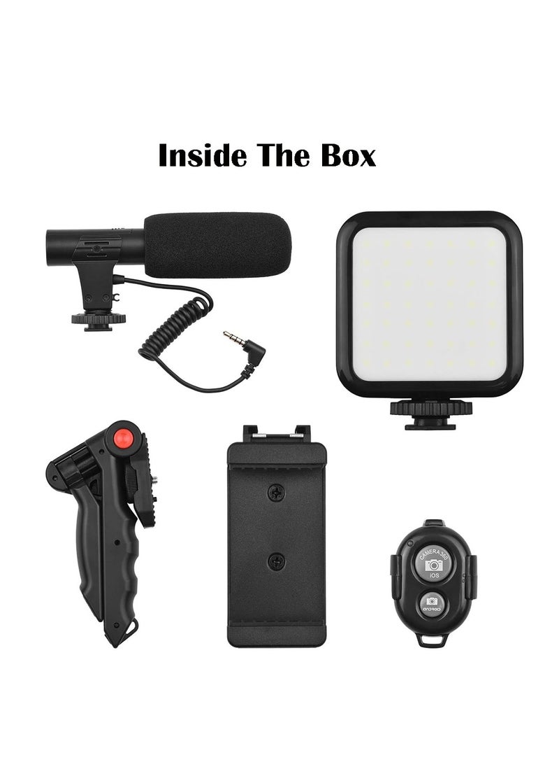 Vlogging Kit for Video Making With Mic Mini Tripod Stand LED Light and Phone Holder Clip
