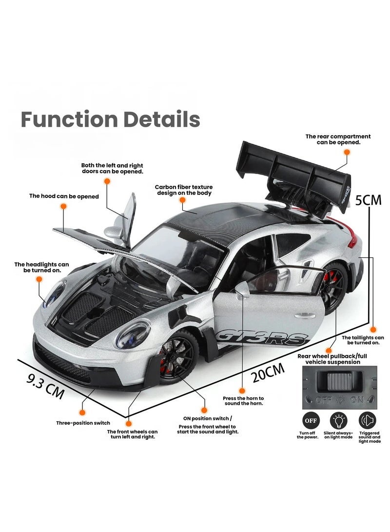 1:24 Scale Porsche Diecast Car Model Pull Back Alloy Toy Car with Partial Light Up Function for Collection Gift - Image 2
