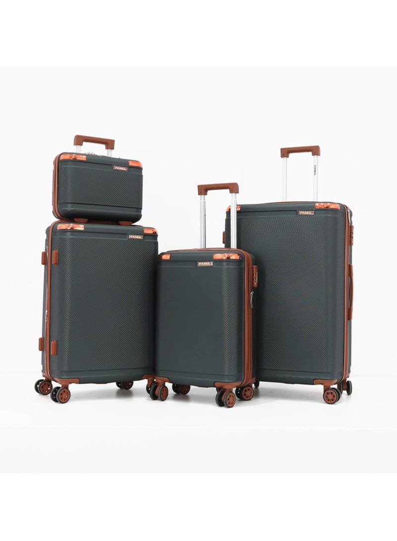 Fancl طقم حقائب سفر بعجلات بعجلات مزدوجة من هارد شيل، 4 قطع، أخضر (BC-14"،S-20"،M-24"،L-28") - Image 1