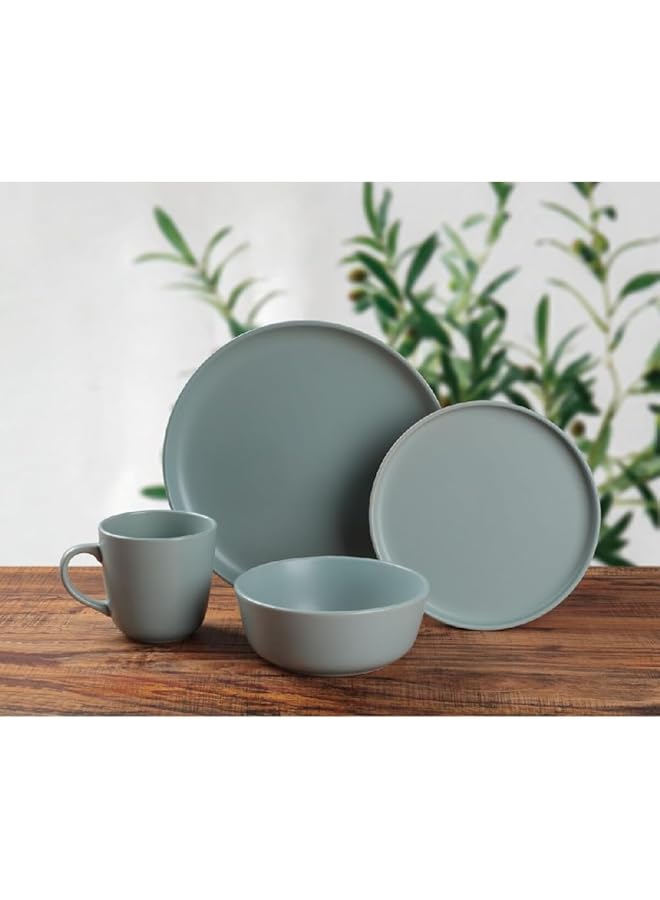 بين سيرفي طقم عشاء 16 قطعة من الخزف الحجري باللون الأخضر غير اللامع - Image 2