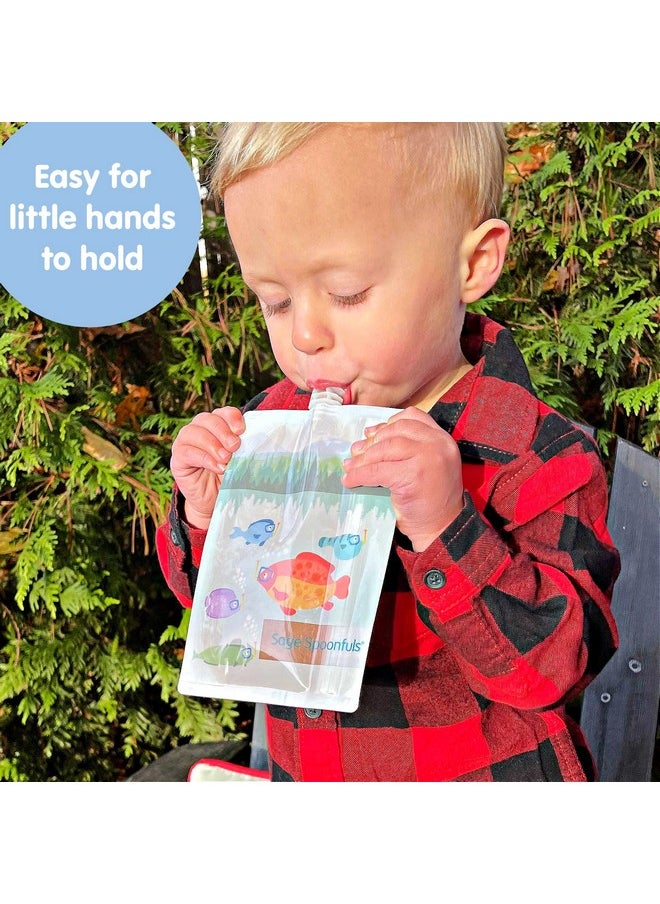 Sage Spoonfuls - 7Piece Feeding Set Sage Spoonfuls Suction Plate And Baby Food Pouch Set For Babies And Toddlers 100% Silicone Divided Plate With Suction Base 6Pack Bpa Free 7Oz Double Zipper Reusable Food Pouches - Image 1