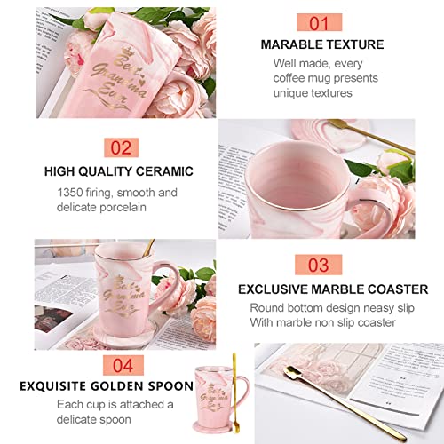 Cabtnca Christmas Grandparents Gifts, Best Grandma Grandpa Ever Mug Set, Mothers Day Birthday Christmas Grandparents Gifts for Grandma Grandpa from Granddaughter Grandkids, 14Oz Pink & White - Image 5