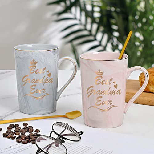 Cabtnca Christmas Grandparents Gifts, Best Grandma Grandpa Ever Mug Set, Mothers Day Birthday Christmas Grandparents Gifts for Grandma Grandpa from Granddaughter Grandkids, 14Oz Pink & White - Image 3