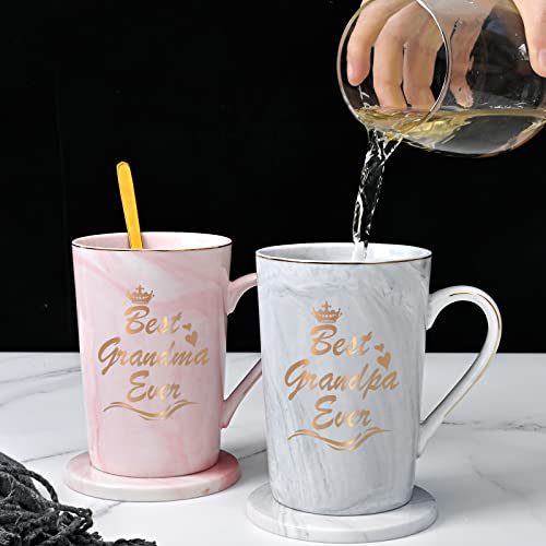 Cabtnca Christmas Grandparents Gifts, Best Grandma Grandpa Ever Mug Set, Mothers Day Birthday Christmas Grandparents Gifts for Grandma Grandpa from Granddaughter Grandkids, 14Oz Pink & White - Image 4