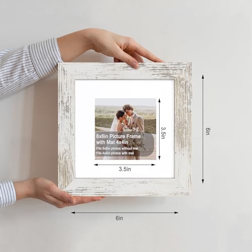 Hongkee 6x6 Picture Frame Set of 4 Made of Real Glass and Multicolour Wooden Frame 6 by 6 Photo for Wall or Tabletop Display Picture 4x4 with Mat or 6x6 Without Mat - Image 3