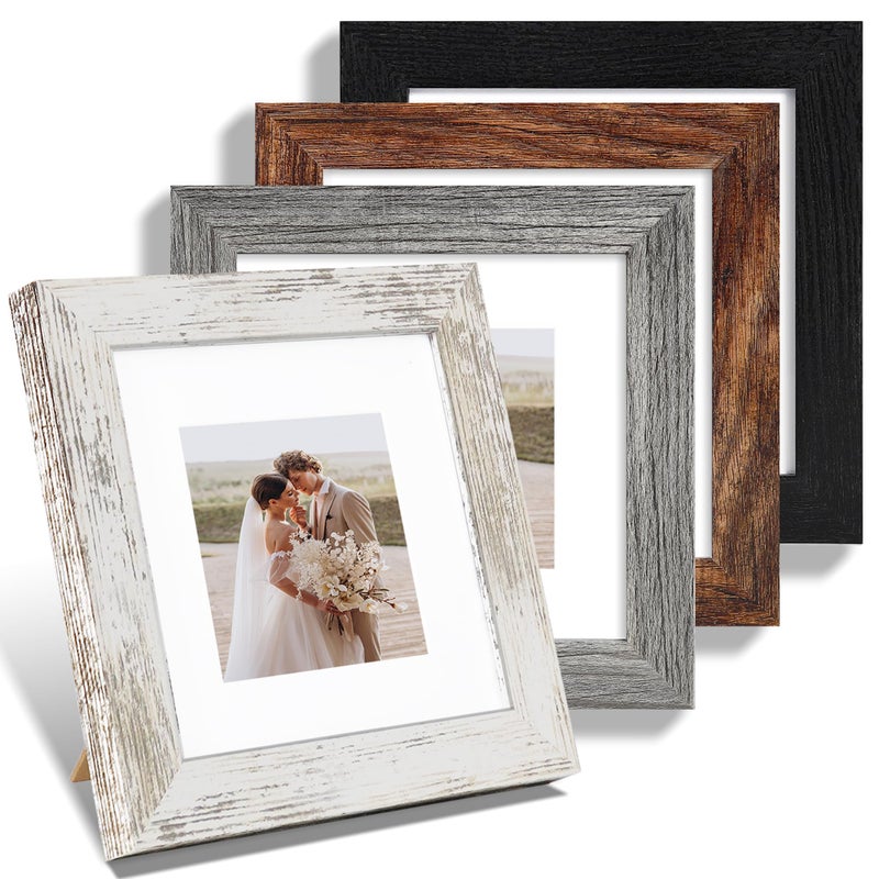 Hongkee 6x6 Picture Frame Set of 4 Made of Real Glass and Multicolour Wooden Frame 6 by 6 Photo for Wall or Tabletop Display Picture 4x4 with Mat or 6x6 Without Mat - Image 2
