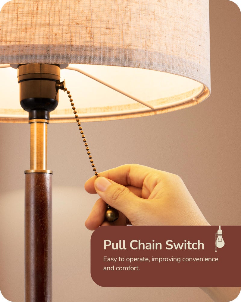 EDISHINE Mid Century Table Lamp, Bedside Lamp with Pull Chain Switch, Solid Wood & Metal Pole, Modern Nightstand Table Lamp for Living Room, Bedroom, Office, Frosted Bronze & Wood Finish - Image 3