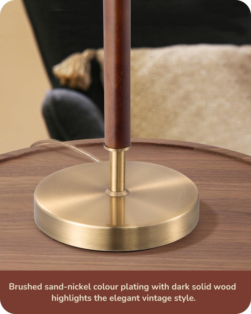 EDISHINE Mid Century Table Lamp, Bedside Lamp with Pull Chain Switch, Solid Wood & Metal Pole, Modern Nightstand Table Lamp for Living Room, Bedroom, Office, Frosted Bronze & Wood Finish - Image 4