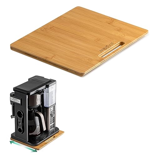 ANBOXIT Bamboo Appliance Slider, Sliding Tray for Coffee Maker, Kitchen Countertop Appliance Rolling Tray, Coffee Pot Slider Tray with Rubber Wheels, Wide - Small (10"D x 12"W) - Image 1