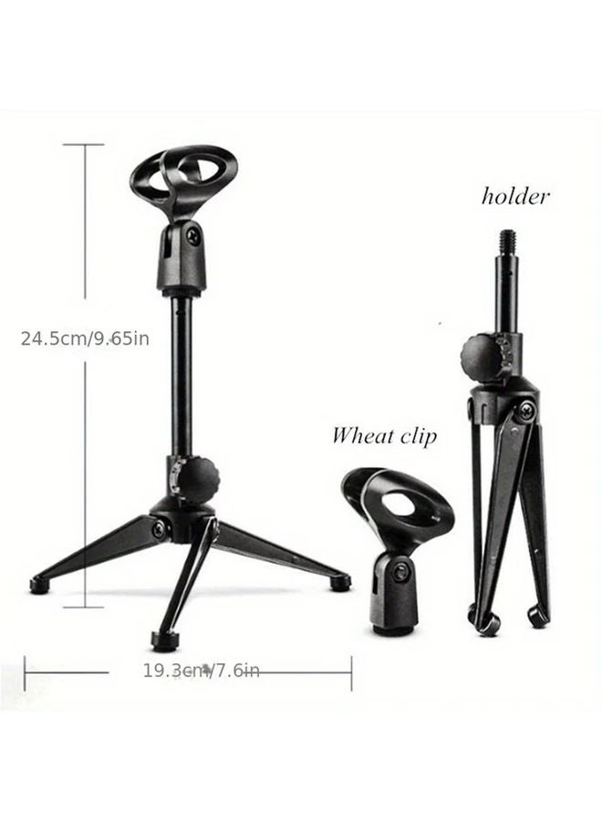 Black Adjustable Mini Microphone Stand Portable Desktop Tripod For Podcast Voice Over Gaming - Image 3