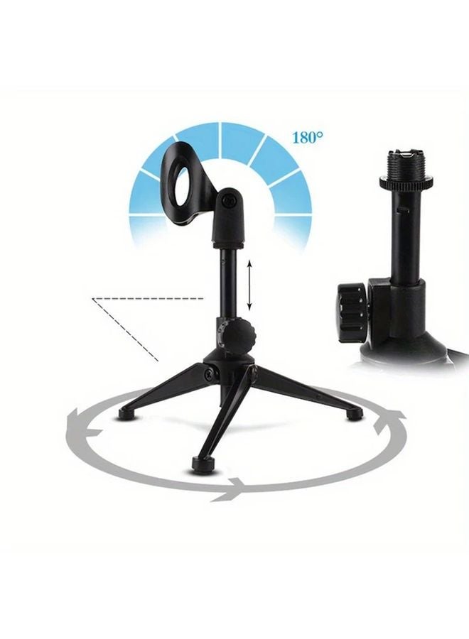 Black Adjustable Mini Microphone Stand Portable Desktop Tripod For Podcast Voice Over Gaming - Image 5