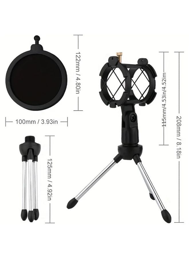 Black Adjustable Mini Microphone Stand Portable Desktop Tripod For Podcast Voice Over Gaming - Image 4
