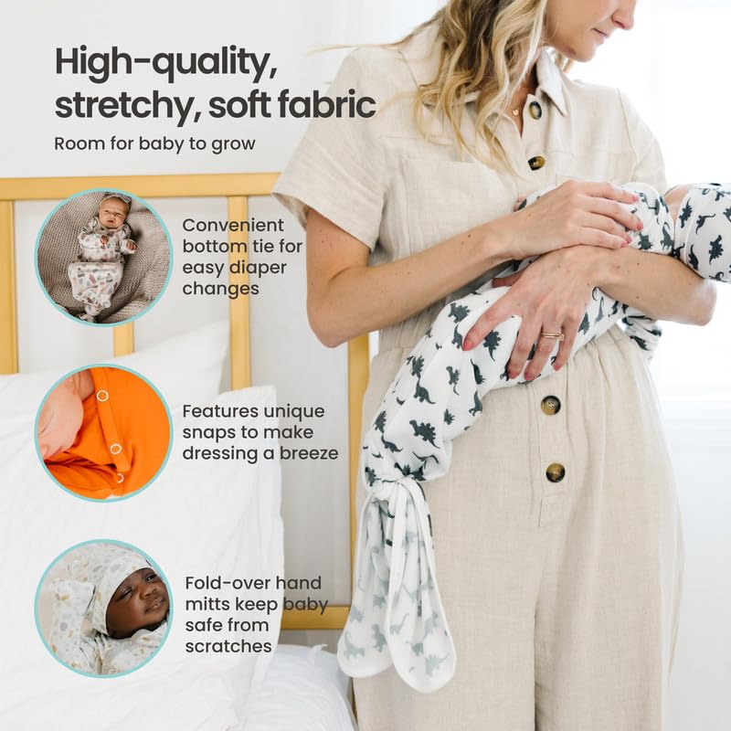 Copper Pearl Baby Gown - Knotted Newborn Sleepers for Baby Boy and Girl, Soft Stretchy Long Sleeve Infant Gowns with Bottom Tie and Hand Mittens, Perfect Hospital Coming Home Outfit (Camel) - Image 3