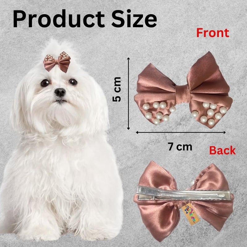 Western Era Dog Bow Clip with Pearls – Fashionable & Durable Pet Accessory for Small, Medium & Large Dogs – Perfect for Grooming, Photoshoots, Parties & Daily Use – Stylish Design (Brown) - Image 4