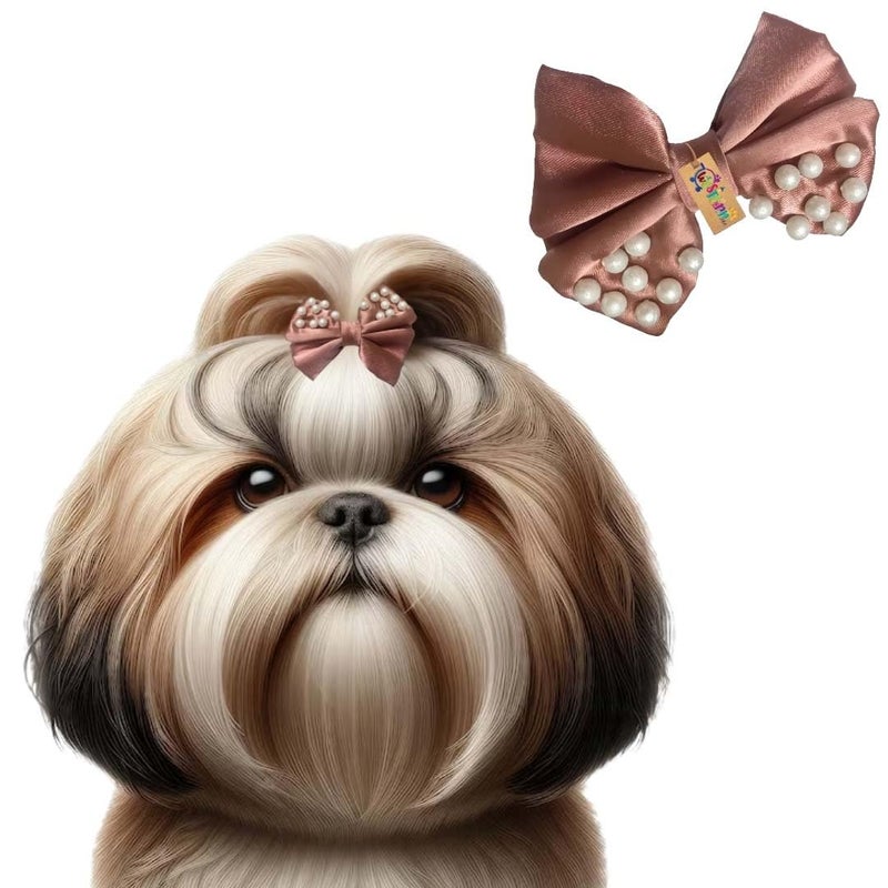 Western Era Dog Bow Clip with Pearls – Fashionable & Durable Pet Accessory for Small, Medium & Large Dogs – Perfect for Grooming, Photoshoots, Parties & Daily Use – Stylish Design (Brown) - Image 1