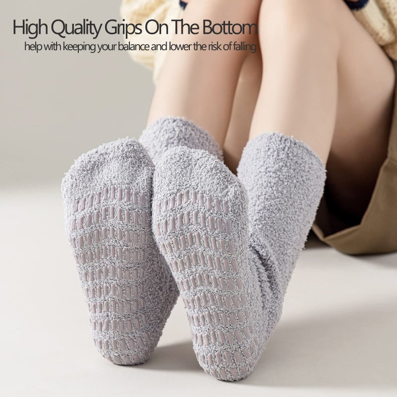 JORMATT 3 Pairs Women Grip Fuzzy Socks Non Skid \Thick Cozy Slipper Hospital Socks with Grips,Size XS - Image 3