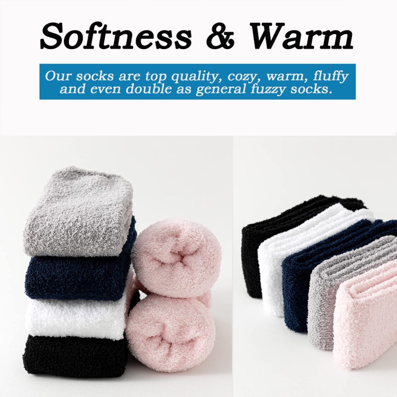 JORMATT 3 Pairs Women Grip Fuzzy Socks Non Skid \Thick Cozy Slipper Hospital Socks with Grips,Size XS - Image 5