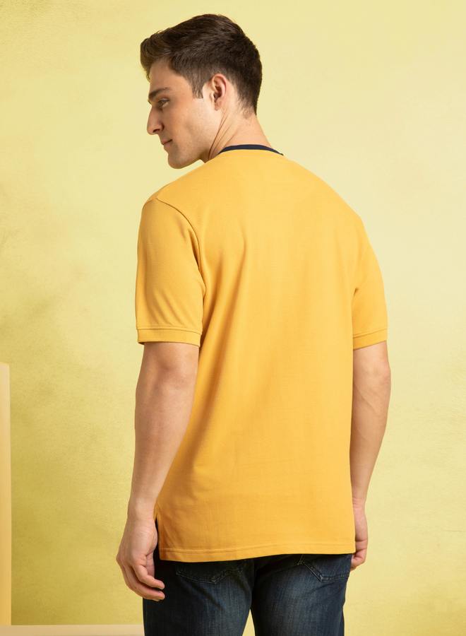 Dennis Lingo Men's Amber Gold Pique Solid Pattern Regular Fit T-Shirt  - Image 5