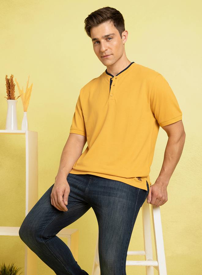 Dennis Lingo Men's Amber Gold Pique Solid Pattern Regular Fit T-Shirt  - Image 2