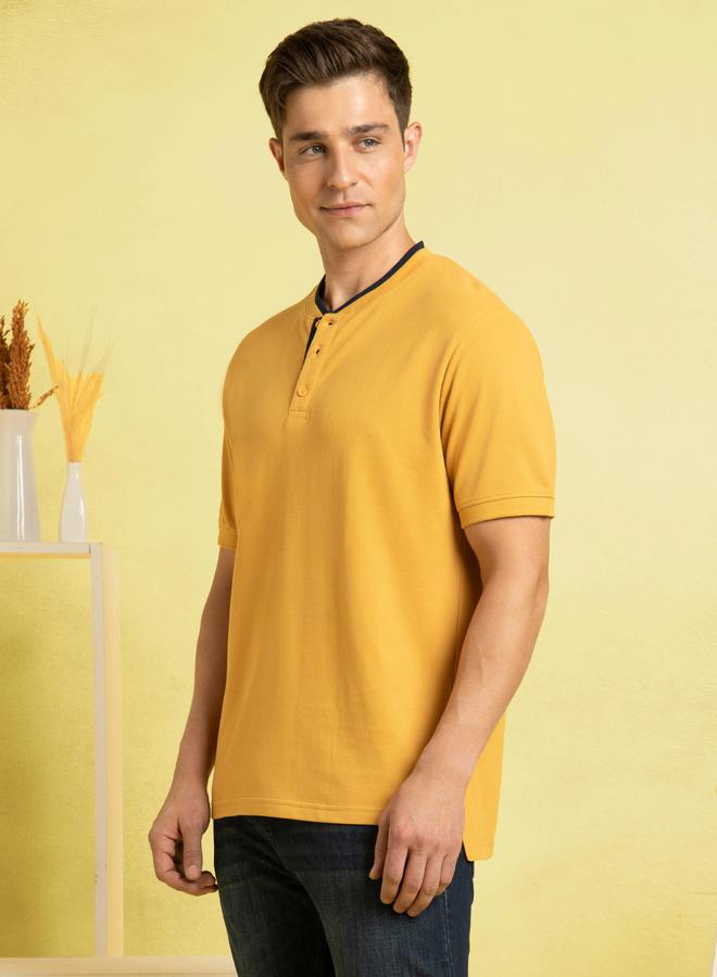 Dennis Lingo Men's Amber Gold Pique Solid Pattern Regular Fit T-Shirt  - Image 3