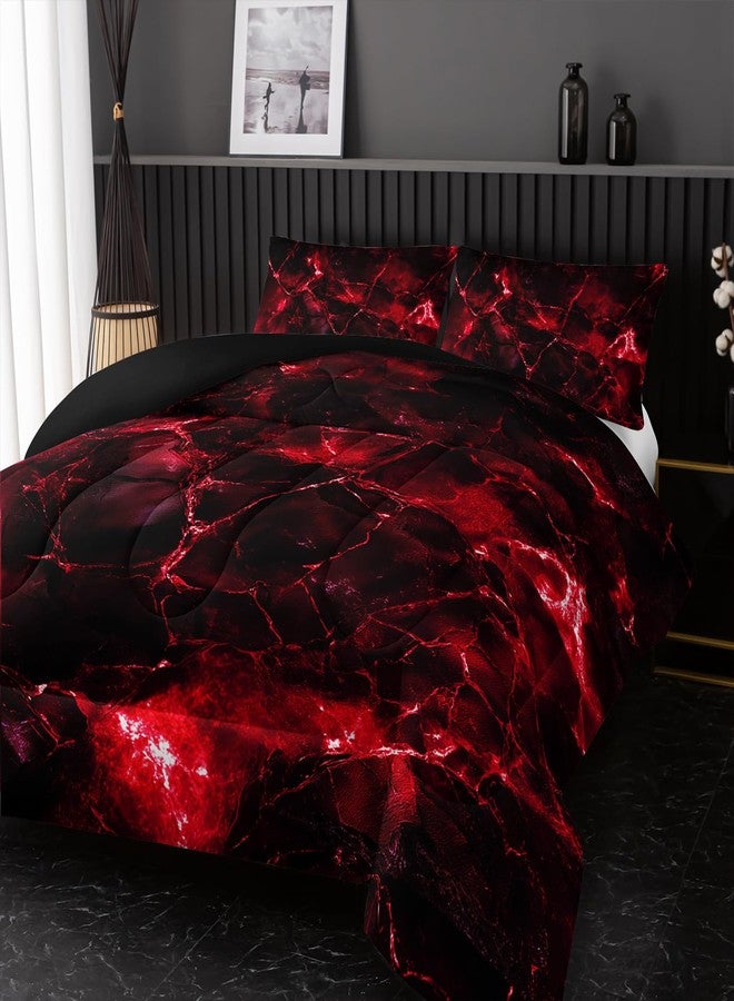 Nttopship Red Comforter Set Full Size，Red Marble Bedding Set 3 Pcs Bedding for Adults, Marble Room Decor with Comforter and 2 Pillowcases Soft and Lightweight B-Side Black - Image 4
